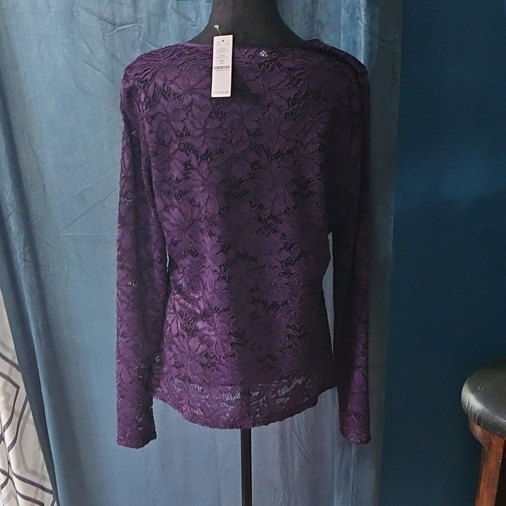 White House Black Market Deep Purple Lace Blouse - Picture 4 of 8